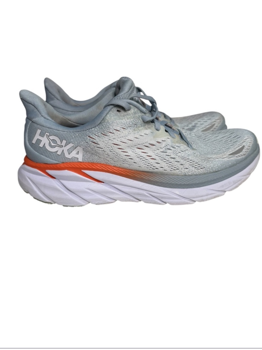 Hoka Clifton size 7 Light Blue and Orange Performance Running Shoes - Picture 2 of 6